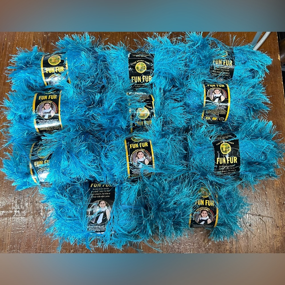 Lion Brand Yarn Fun Fur Turquoise 100% Polyester Lot of 11 Skeins